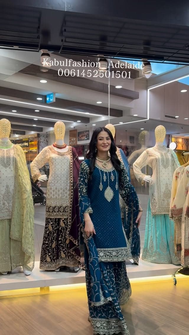 Ruby Layered Net Dress — Afghan dress from Kabul Fashion Adelaide, showing shawl, net.