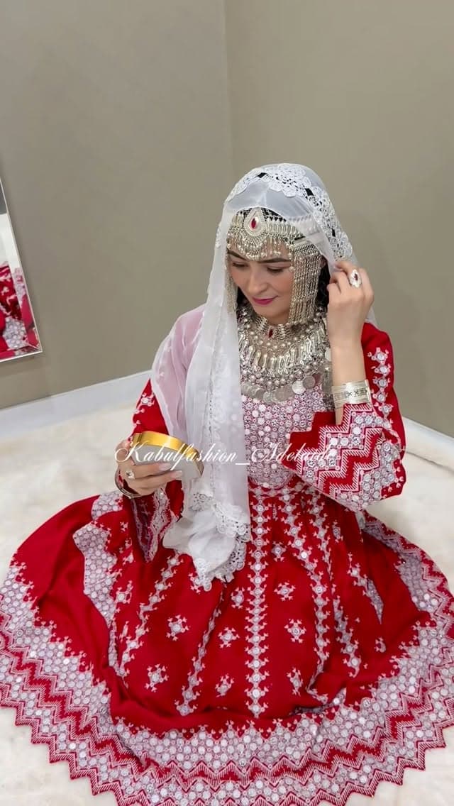 Saffron Henna Night Ensemble — Afghan bridal from Kabul Fashion Adelaide, showing henna, headscarf.